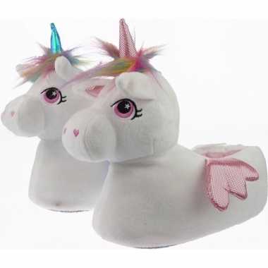 Dieren sloffen/pantoffels eenhoorn wit/blauw meisjes maat