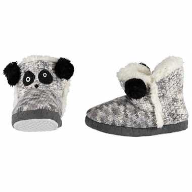 Grijs/zwart/witte sloffen/pantoffels panda meisjes
