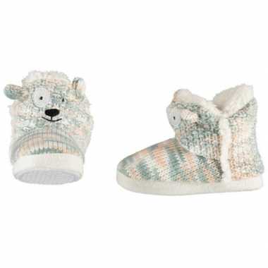 Groen/zalm/witte sloffen/pantoffels beertje meisjes