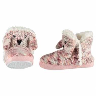 Roze/rood/witte sloffen/pantoffels hondje meisjes