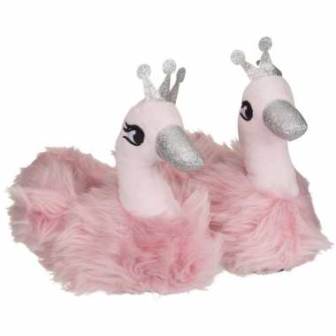 Roze zwaan dieren pantoffels/sloffen dames