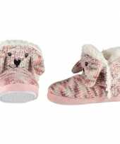 Roze rood witte sloffen pantoffels hondje meisjes